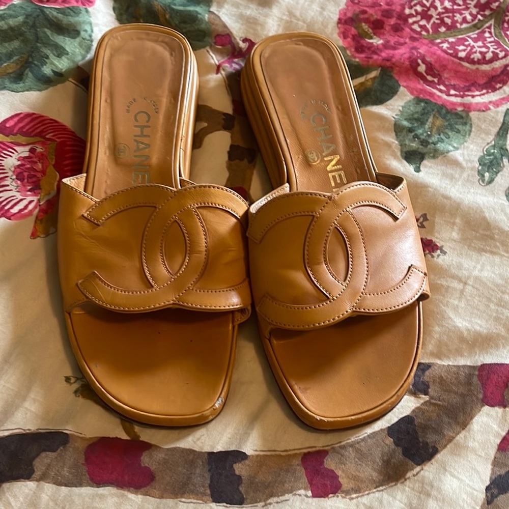 Chanel sandals, vintage, worn, but still has a lot of life.